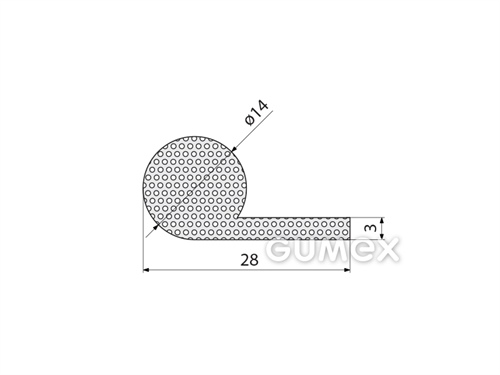 Mikroporézny gumový profil tvaru "P", 28x14/3mm, hustota 500kg/m3, EPDM, -30°C/+80°C, čierny